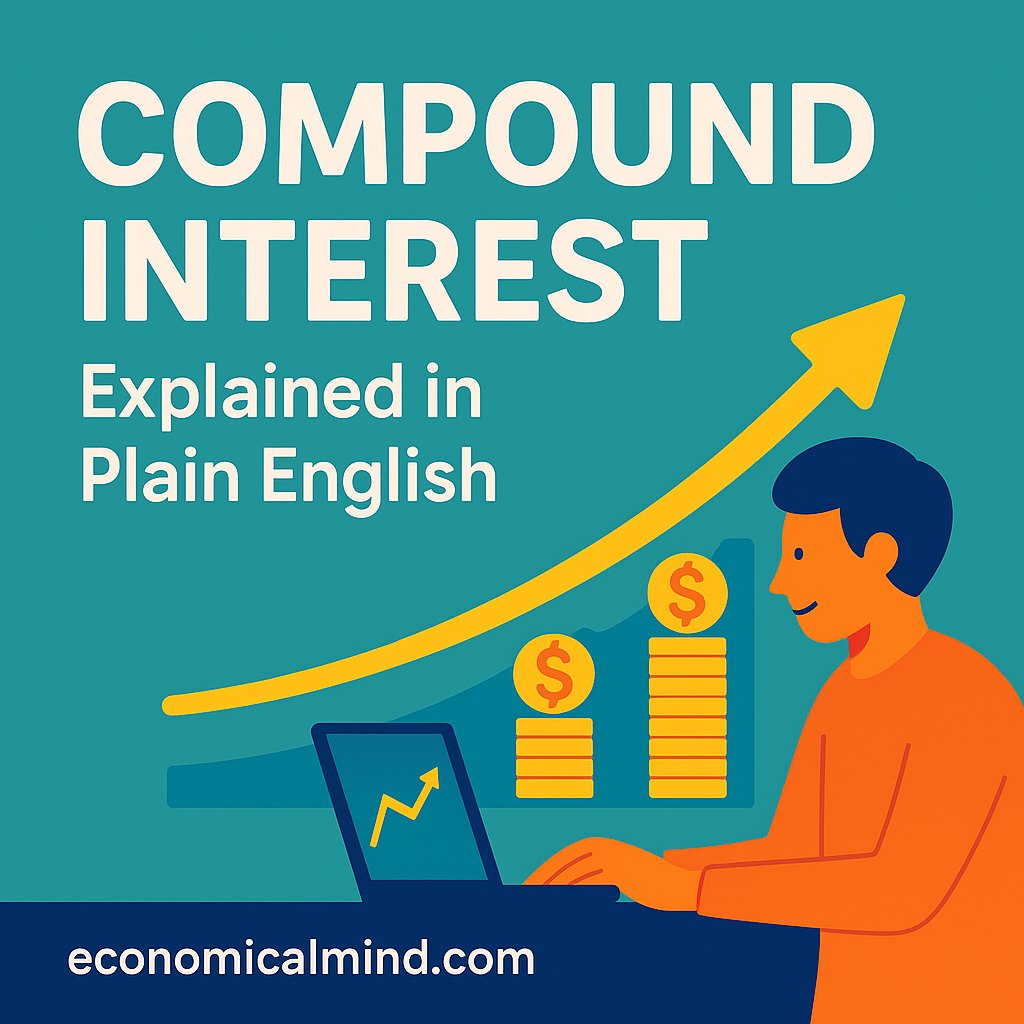 Person watching their savings grow over time on a laptop with charts showing compound interest growth.