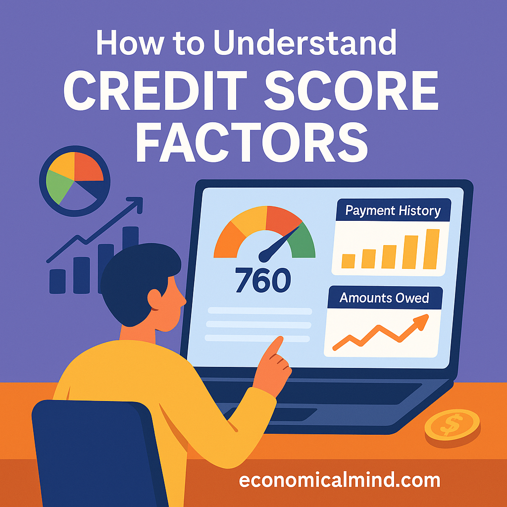 Person reviewing credit score factors on a laptop with charts showing payment history and utilization.