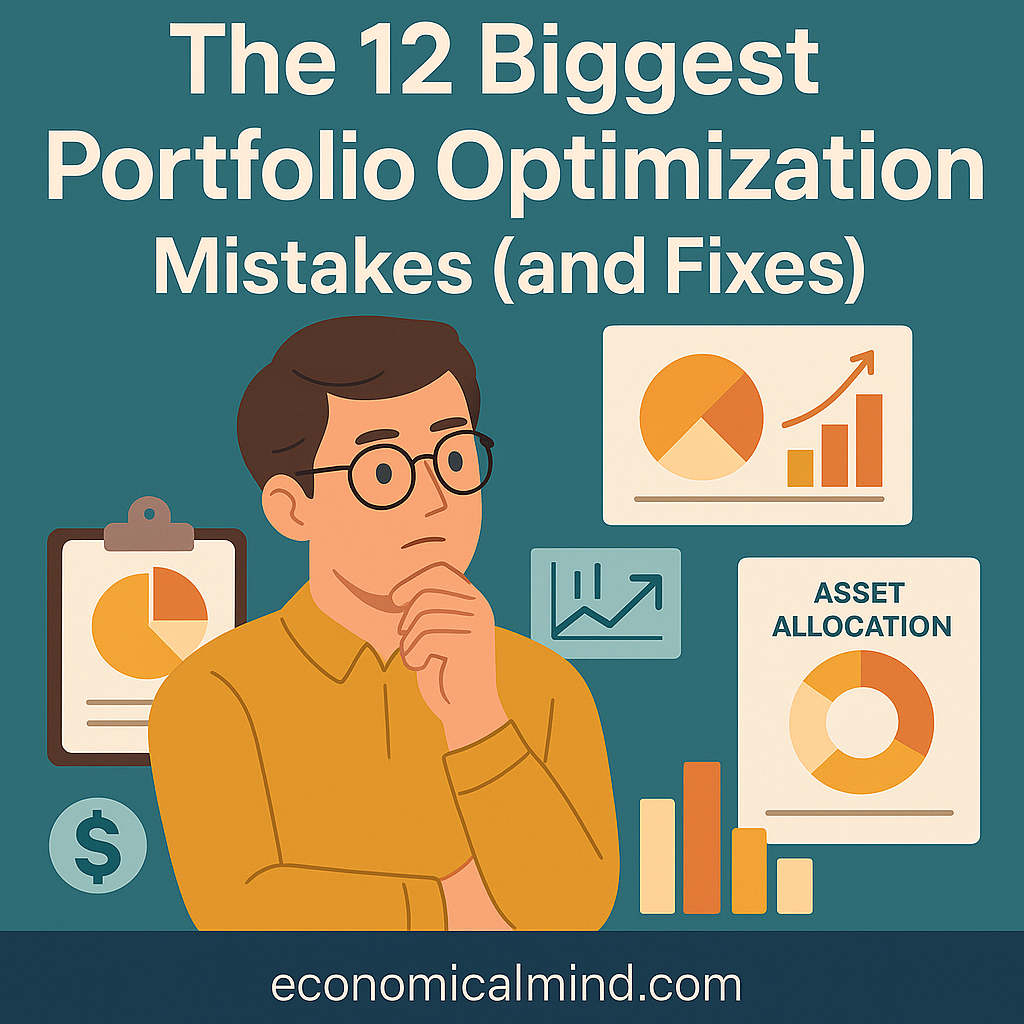 Illustration of an investor analyzing a balanced portfolio with charts, graphs, and asset allocation visuals.
