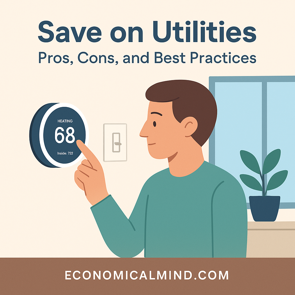 Homeowner adjusting smart thermostat to save on utility bills.