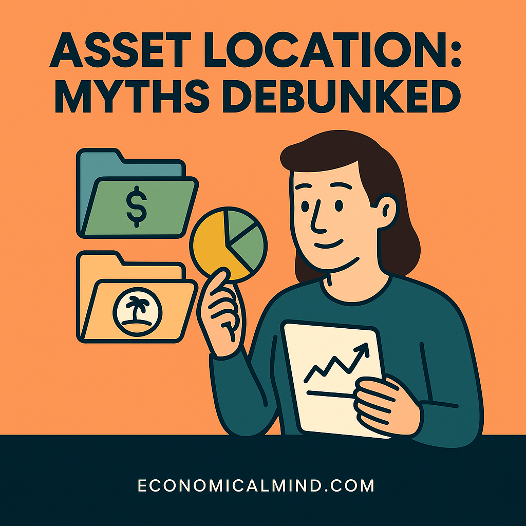 Flat illustration of a person reviewing investment accounts with charts showing tax efficiency.