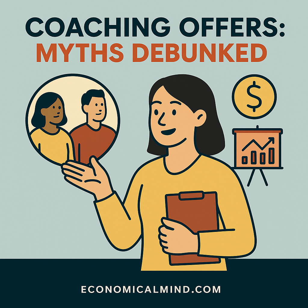 Flat illustration of a confident coach speaking with clients and planning growth strategy.