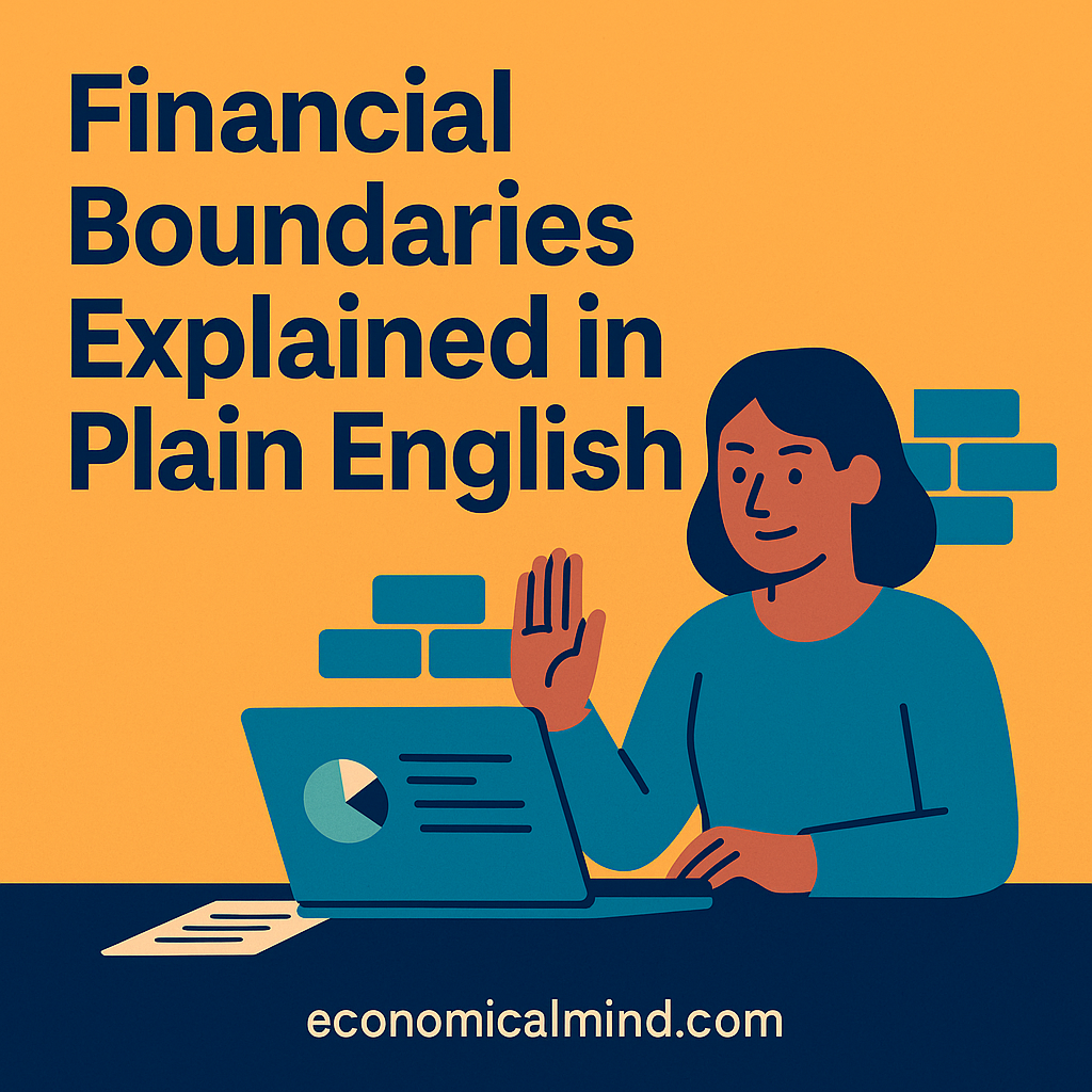 Person confidently setting financial boundaries while reviewing budget on laptop.