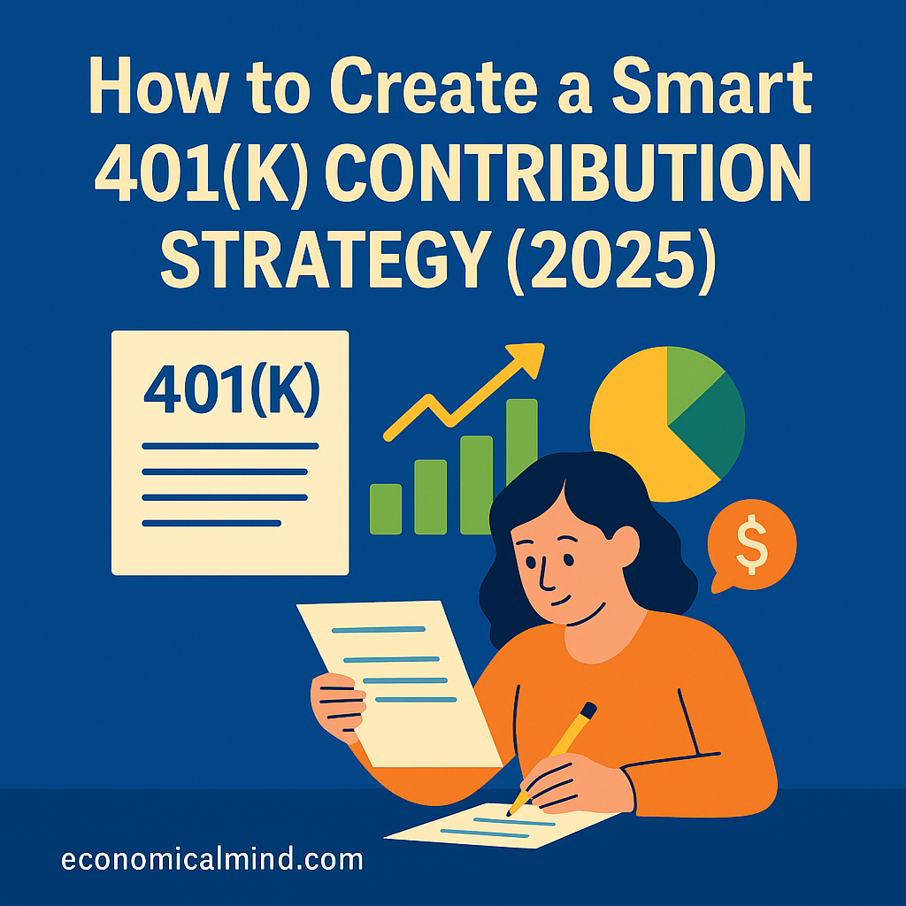 Person reviewing 401(k) contribution strategy with charts showing growth and retirement planning goals.