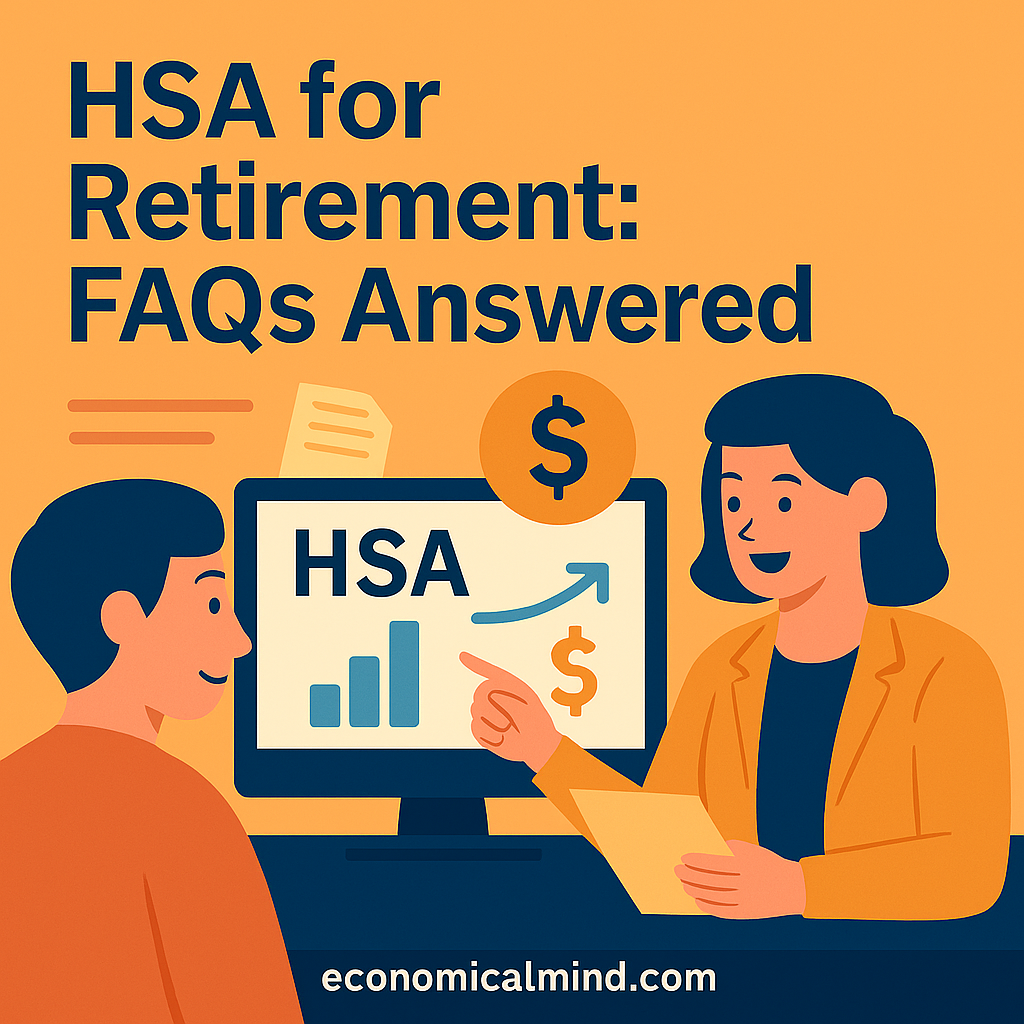 Flat-style digital illustration of a person reviewing HSA retirement savings and tax advantages with a financial advisor.