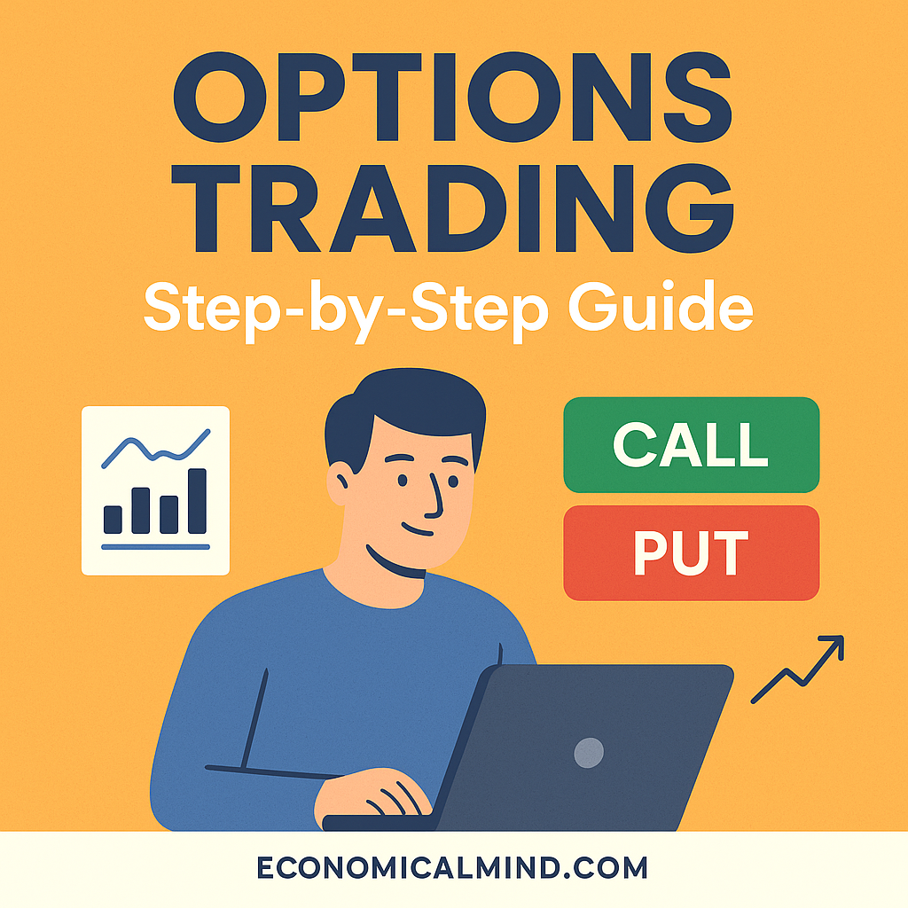 Investor analyzing stock charts and call-put options on a laptop.