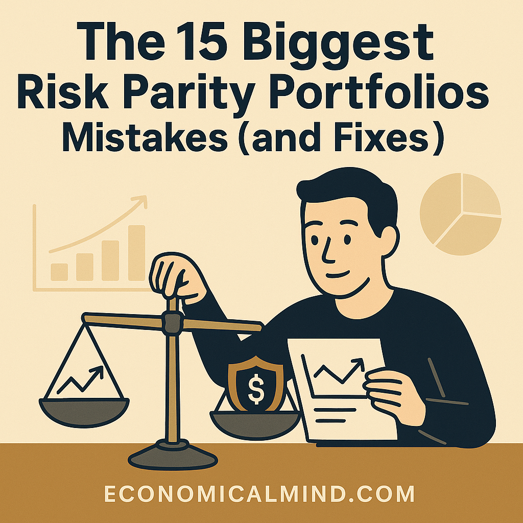 Illustration of an investor balancing portfolio risks with charts and scales representing diversification.
