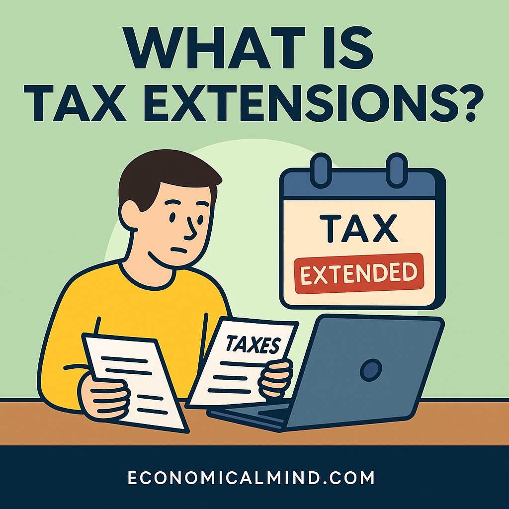 Illustration of a person filing taxes online with a calendar showing extended deadlines, symbolizing tax extensions.