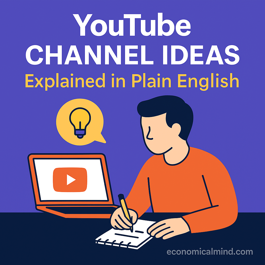 Content creator planning YouTube video ideas with a laptop and notepad.