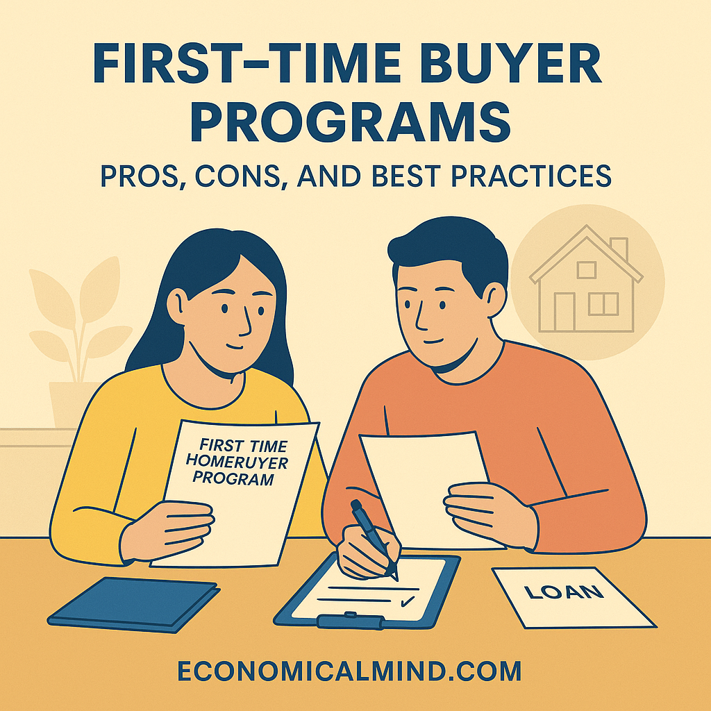 Couple reviewing first-time homebuyer program paperwork at a kitchen table.