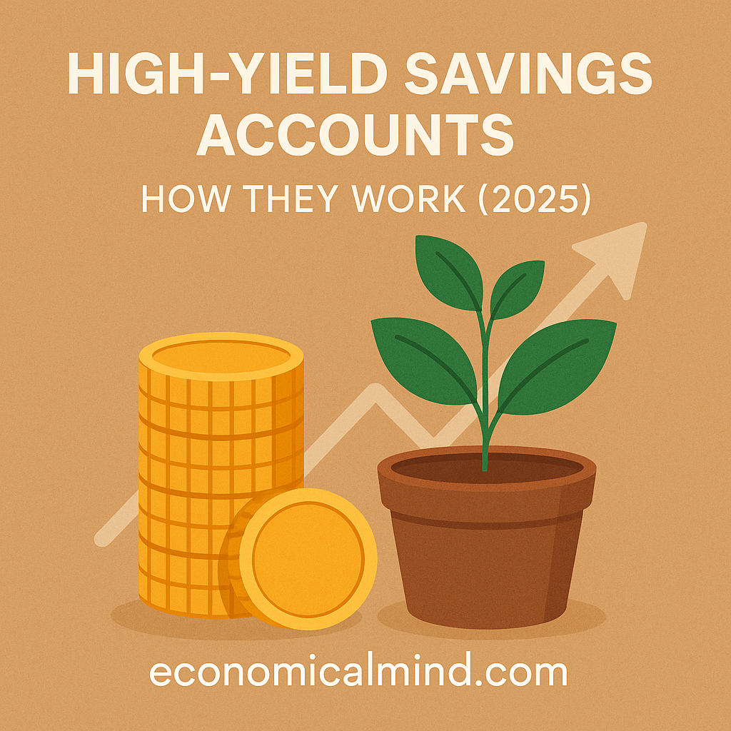 Illustration of coins and a growing plant symbolizing high-yield savings growth in 2025.