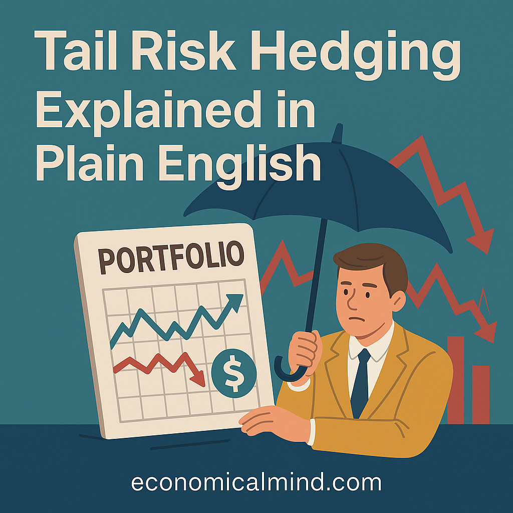 Illustration of an investor shielding a portfolio during a market downturn, symbolizing protection from extreme risk.